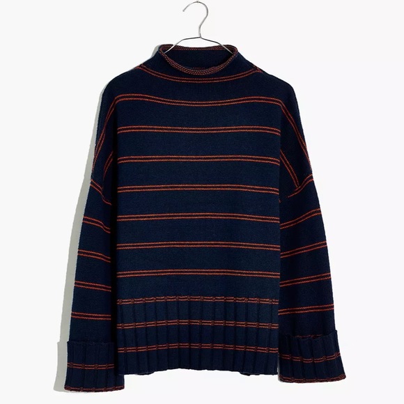 Madewell Striped Glenmoor Mockneck Sweater Wool - Picture 3 of 10